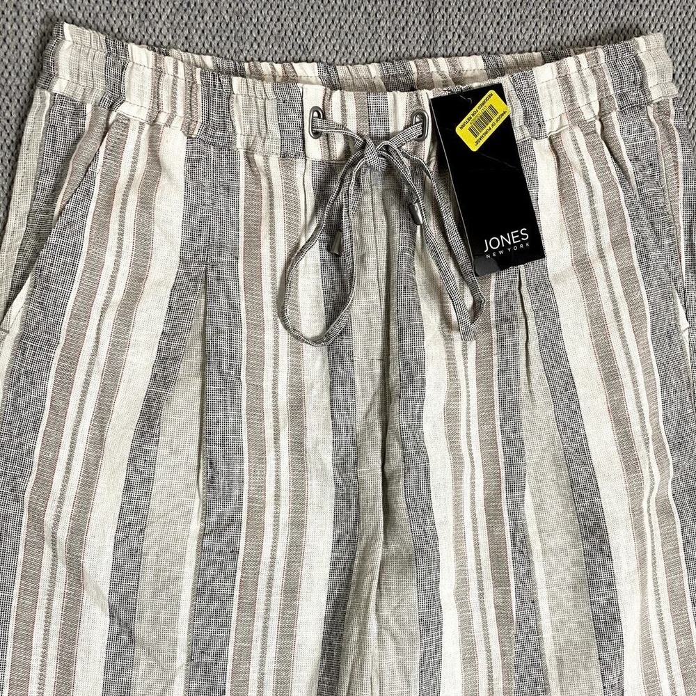 Jones New York Striped Linen Blend Tapered Pants Womens 6 Beige Neutral Casual
